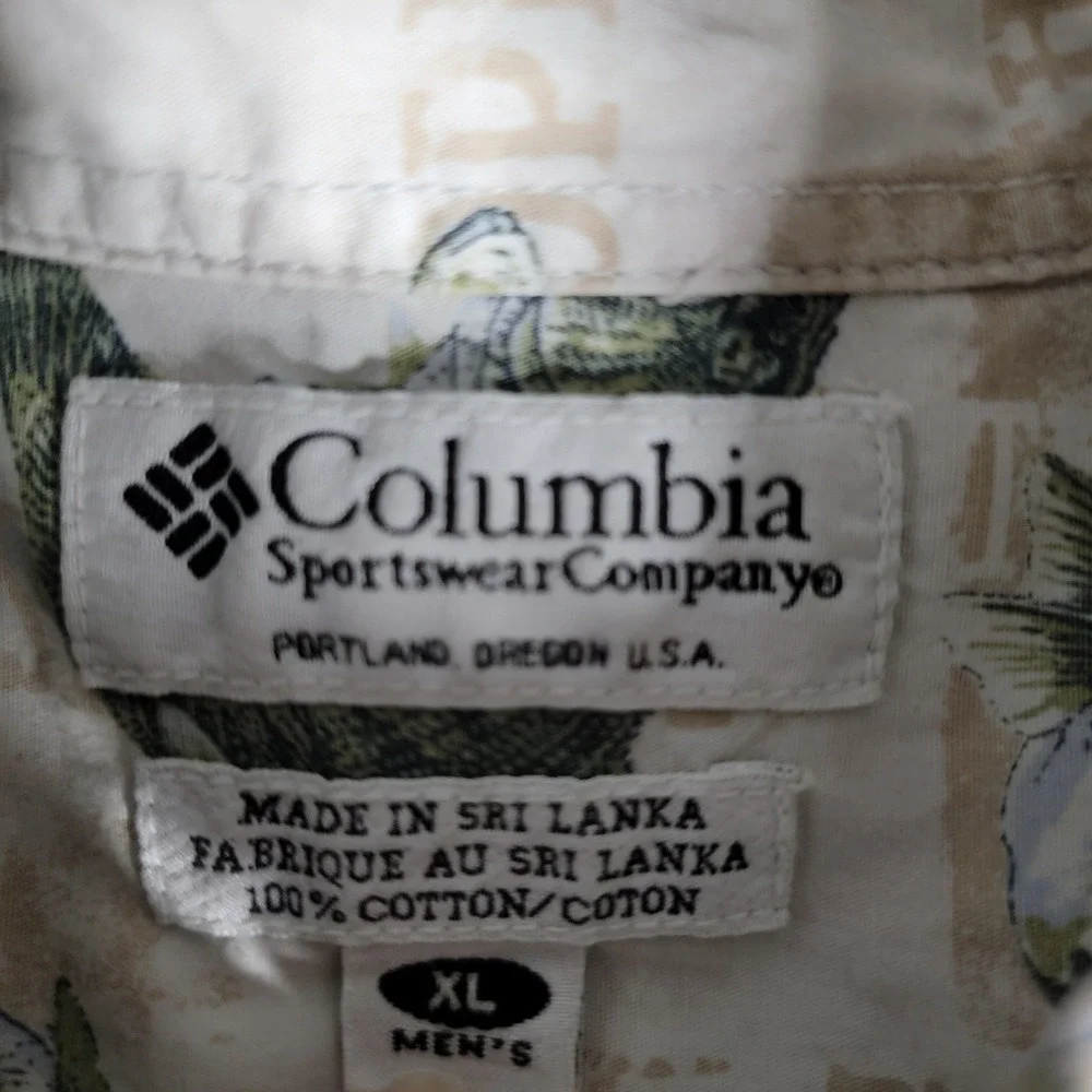 Columbia Fishing Shirt Mens XL Beige Bass Print Short Sleeve Button Down VTG. - Picture 6 of 8